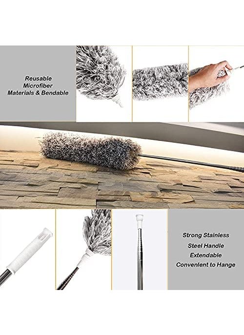 Umis Bendable Microfiber Feather Duster Fan Cleaning Mop with Extendable Long Rod for Ceiling Fans Cobweb and HardtoReach Spaces Multicolor Upto 100 inch Extendable
