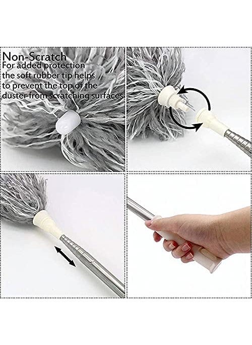 Umis Bendable Microfiber Feather Duster Fan Cleaning Mop with Extendable Long Rod for Ceiling Fans Cobweb and HardtoReach Spaces Multicolor Upto 100 inch Extendable