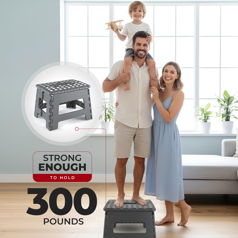 Utopia Home Folding Step Stool with Handle â€“ 9 Inch Anti Slip Collapsible Stool â€“ Holds Up to 300 lbs â€“ Sturdy Plastic Step Stool Foldable for Kitchen, Bathroom and Home Use (1-Pack, Grey) - Image 4