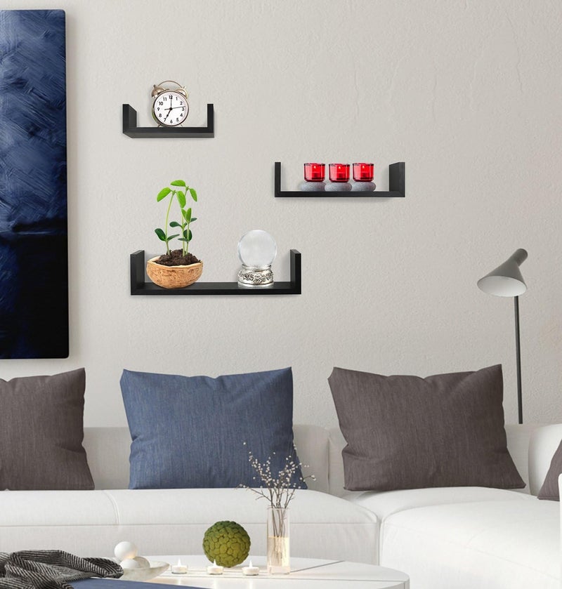 Greenco Set of 3 Floating “U” Shelves, Easy-to-Assemble Floating Wall Mount Shelves for Bedrooms and Living Rooms, Espresso Finish - Image 4