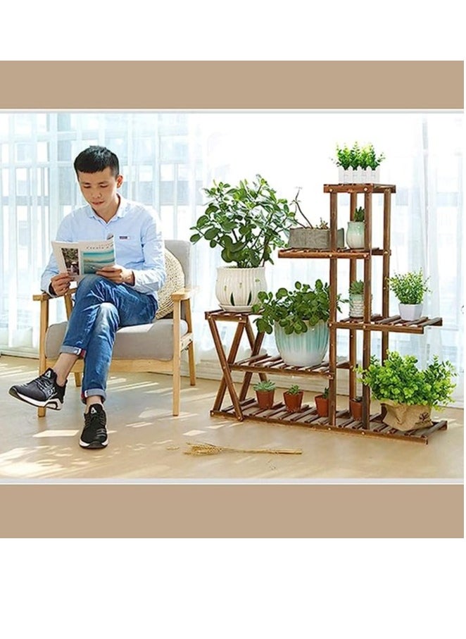 HOME TASTE TOMSUN Wooden Plant Display Stand Flower Stands with Pot Shelf Storage Rack Ideal for Indoor & Outdoor Garden Patio Balcony Living Room  - Image 5