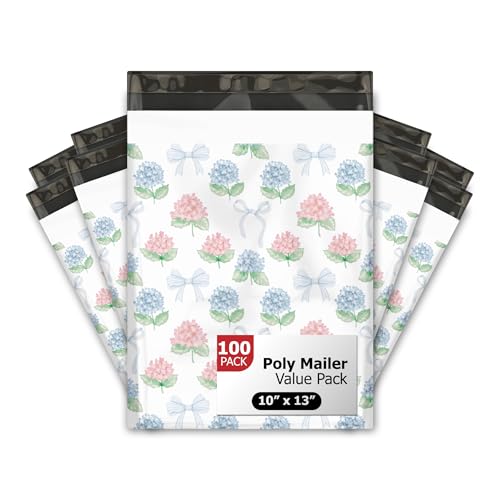 Pro Supply Global 10x13 (100) Hydrangeas Summer Designer Poly Mailers Waterproof Self Sealing Tear Resistant Polymailers Shipping Envelopes Premium Printed Bags For Small Businesses - Image 1