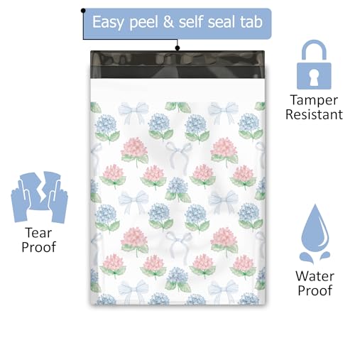 Pro Supply Global 10x13 (100) Hydrangeas Summer Designer Poly Mailers Waterproof Self Sealing Tear Resistant Polymailers Shipping Envelopes Premium Printed Bags For Small Businesses - Image 2