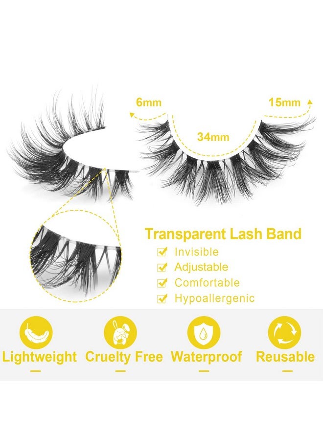 Kiromiro - Lashes Natural Look False Eyelashes Clear Band Wispy Faux Mink Eyelashes Fluffy Short Natural False Lashes Cat Eye Strip Lashes That Look Like Extenison D Curl Lashes Pack 7 Pairs - Image 1