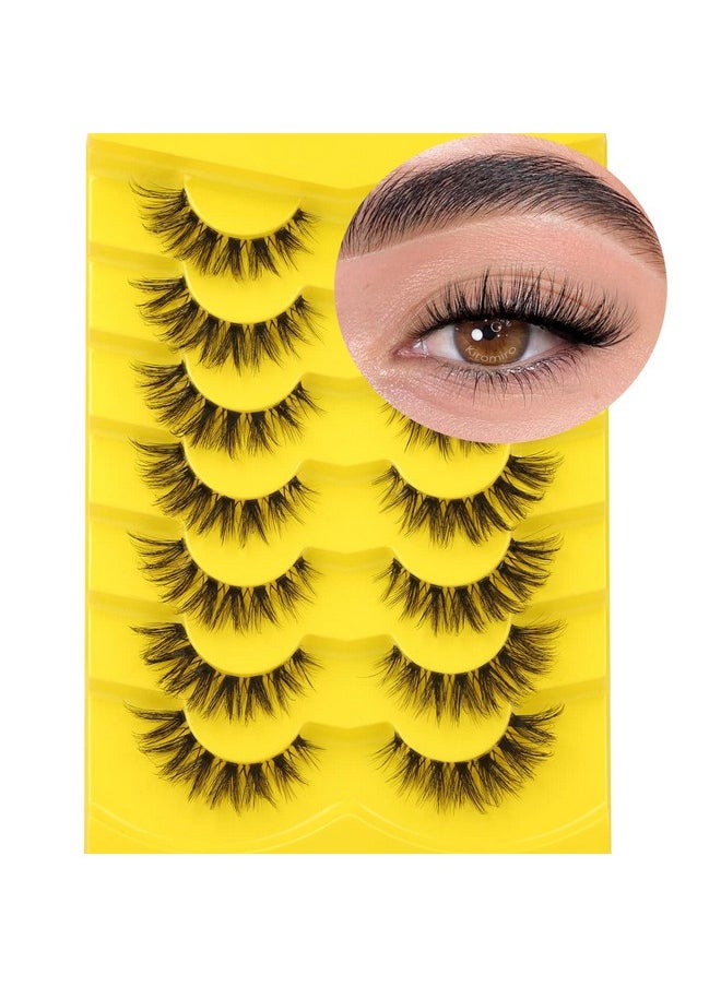 Kiromiro - Lashes Natural Look False Eyelashes Clear Band Wispy Faux Mink Eyelashes Fluffy Short Natural False Lashes Cat Eye Strip Lashes That Look Like Extenison D Curl Lashes Pack 7 Pairs - Image 1