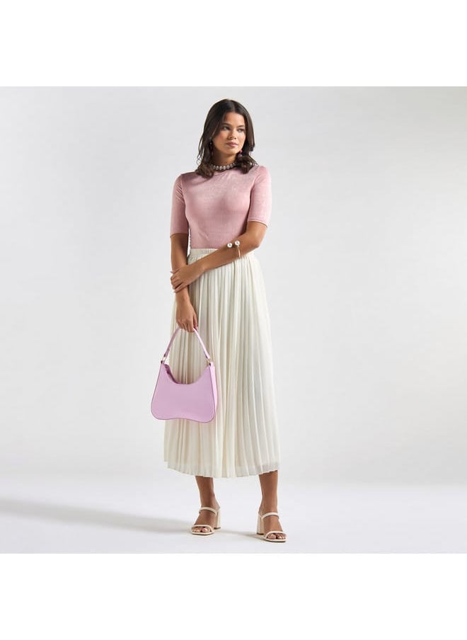 FAV - Textured Crew Neck Top with Short Sleeves and Ruched Detail - Image 1