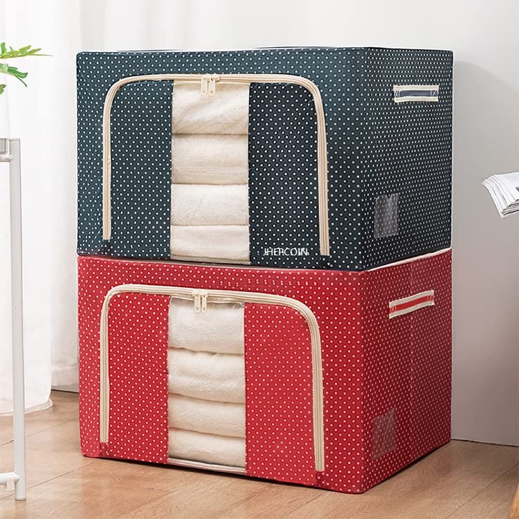 JHEPCOIN Fabric Rectangular Collapsible Foldable Box Wardrobe Storage Organizer Bag with Steel Frame - Pack of 2 (Multicolor, Standard, 66L) - Image 1