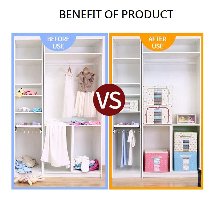 JHEPCOIN Fabric Rectangular Collapsible Foldable Box Wardrobe Storage Organizer Bag with Steel Frame - Pack of 2 (Multicolor, Standard, 66L) - Image 5