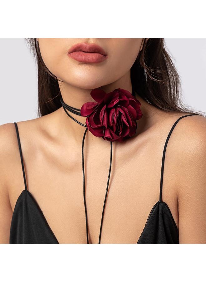 Generic European And American Jewelry Fashion Retro French Style Big Flower Chocker Necklace Tassel Neck Chain For Women 