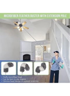 Generic Lomida Feather Duster Extendable Telescopic Pole, Extra Long 100 inches,Microfiber Duster with Washable Bendable Head, Hand Duster for Cleaning High Ceiling Fans, Blinds, Cobweb, Cars  - Image 3