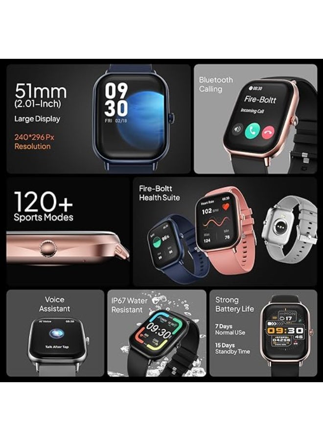 Fire-Boltt Ninja Call Pro Max Bluetooth Calling Smart Watch, 2.01" HD Display, 120+ Sports Modes, Health Suite, AI Voice Assistance, SpO2 & Heart Rate Monitor Smartwatch for Men & Women - Black - Image 2