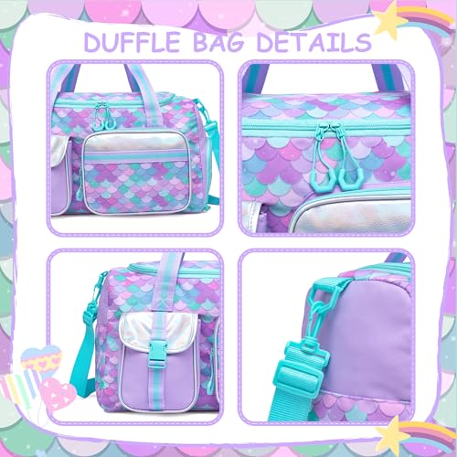 Oruiji Mermaid Kids Duffle Bag Girls Gym Bag for Girls Kids Travel Dance Bags for Girl Overnight Weekender Bags for Kid with Shoe Compartment - Image 5