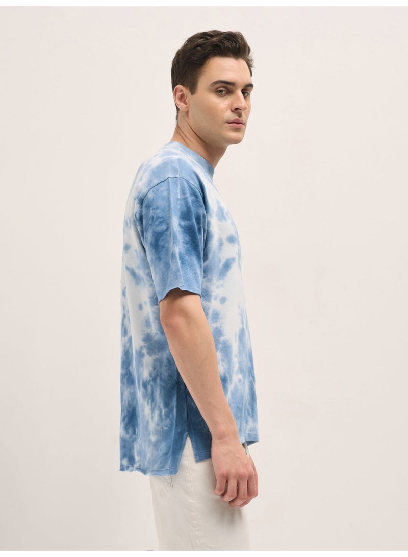 THE BEAR HOUSE Men's Blue Tie-Dye Oversize Crew Neck T-shirt Perfect For Casual Wear, Gym, Travel, Or Layering Stylish And Versatile Essential For Every Wardrobe - Image 4