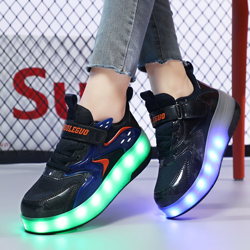 Children'S Heloo Shoes New Roller Skates Rechargeable Luminous 6 To 12 Years Old Student Deformation Skates Hair - Image 5