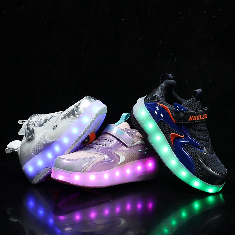 Children'S Heloo Shoes New Roller Skates Rechargeable Luminous 6 To 12 Years Old Student Deformation Skates Hair - Image 3
