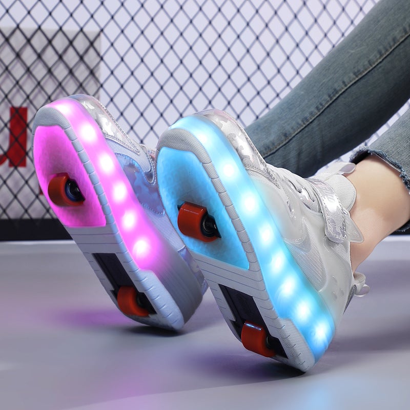 Children'S Heloo Shoes New Roller Skates Rechargeable Luminous 6 To 12 Years Old Student Deformation Skates Hair - Image 4