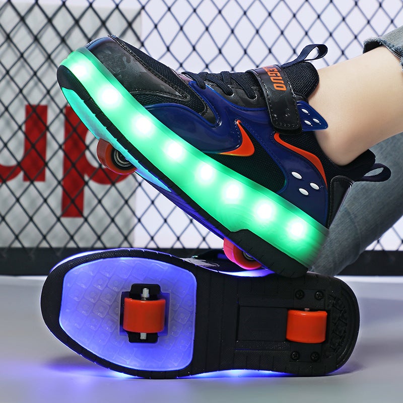 Children'S Heloo Shoes New Roller Skates Rechargeable Luminous 6 To 12 Years Old Student Deformation Skates Hair - Image 2