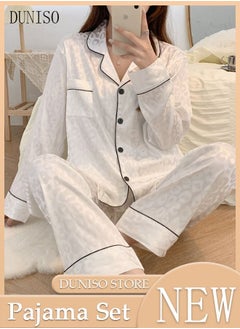 2-Piece Women's Soft Pajamas Set Long Sleeve Silky Pajama Set Loungewear Button-Down Night Suit Pajama Sets Spring And Autumn Night Wear Long Sleeve Top And Pants Loungewear Sets