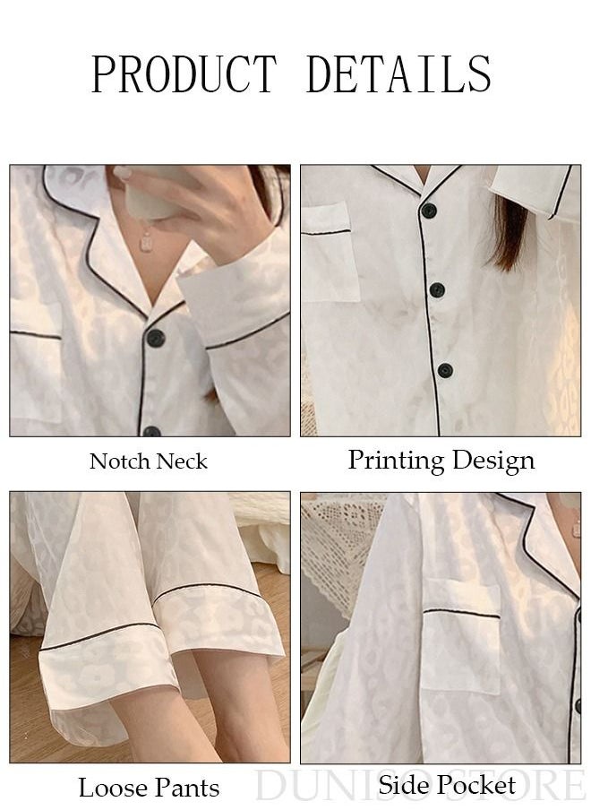 DUNISO - 2-Piece Women's Soft Pajamas Set Long Sleeve Silky Pajama Set Loungewear Button-Down Night Suit Pajama Sets Spring And Autumn Night Wear Long Sleeve Top And Pants Loungewear Sets - Image 1