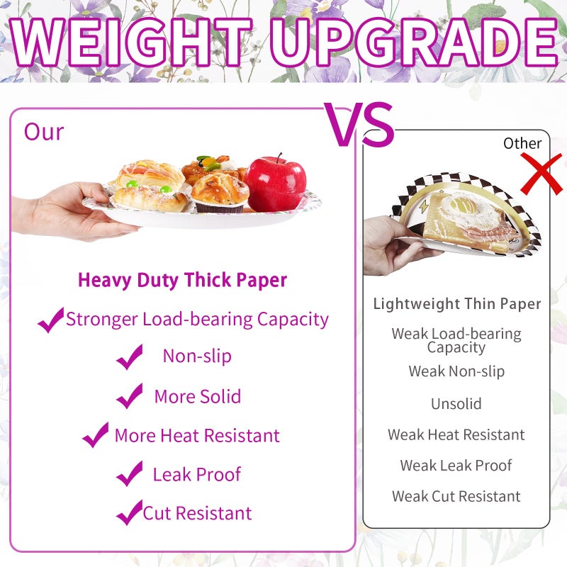 Grencian 50Pcs Spring Wildflower Oval Paper Plates 10"" x 12"" Large Disposable Heavy Duty Watercolor Flowers Butterfly Party Plates Floral Dessert Platters for Seasonal Lunch Dinner Birthday Party Supplies - Image 4