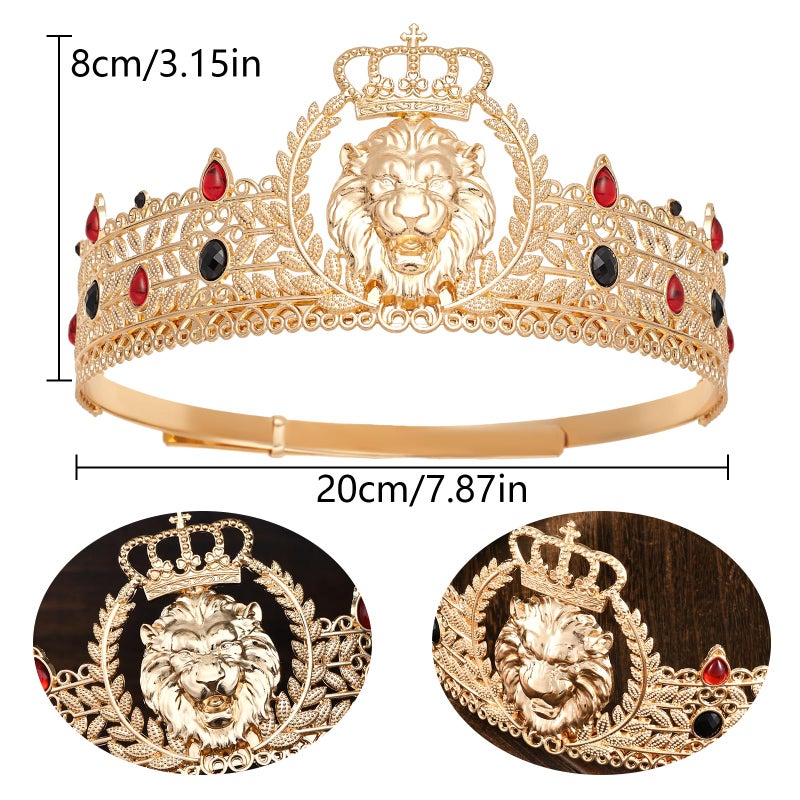 JITINX King Crown and Birthday Sash, King Crown for Men,Gold Men's Tiara Prince Diadem,Royal Medieval Cosplay Birthday Prom Halloween Hair Accessories (Black & Red Crown) - Image 2