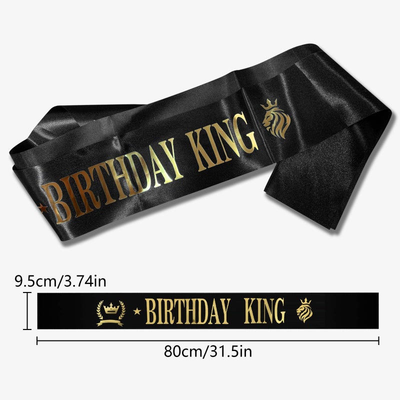 JITINX King Crown and Birthday Sash, King Crown for Men,Gold Men's Tiara Prince Diadem,Royal Medieval Cosplay Birthday Prom Halloween Hair Accessories (Black & Red Crown) - Image 3