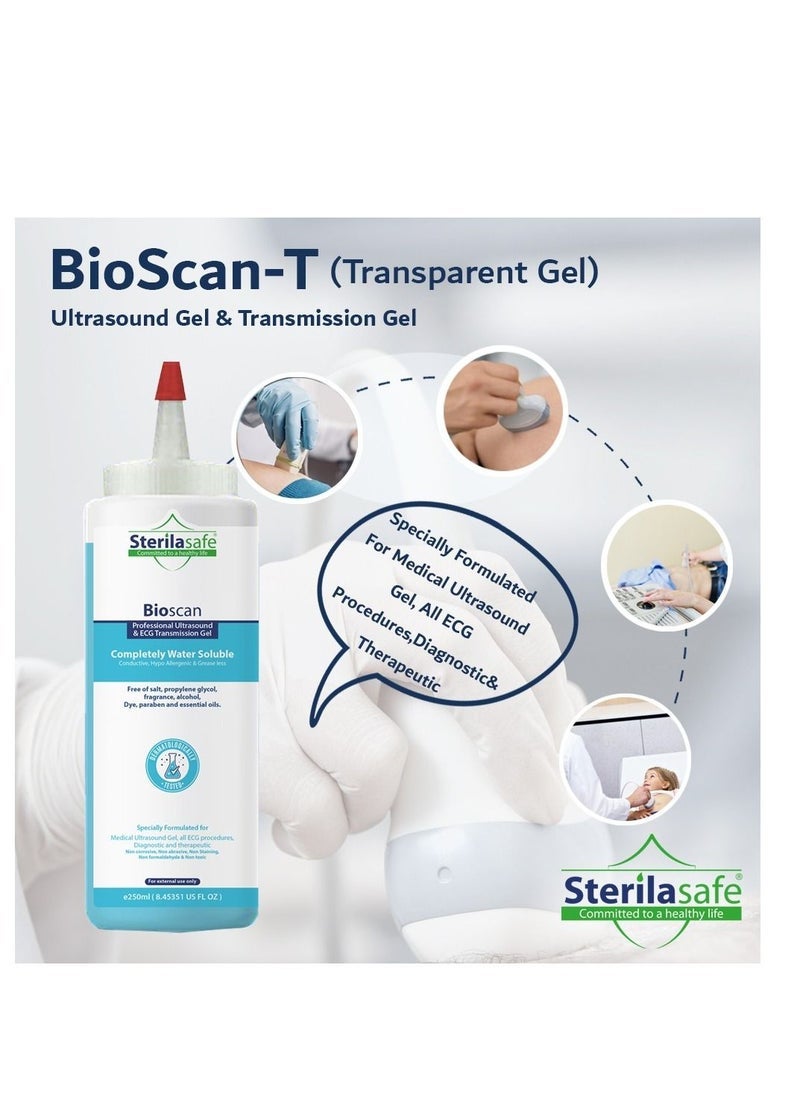 Sterilasafe BioScan-T Professional ECG Medical Ultrasound Transmission Gel, Transparent, 250 ml - Image 3