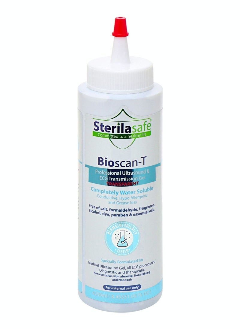Sterilasafe BioScan-T Professional ECG Medical Ultrasound Transmission Gel, Transparent, 250 ml - Image 1