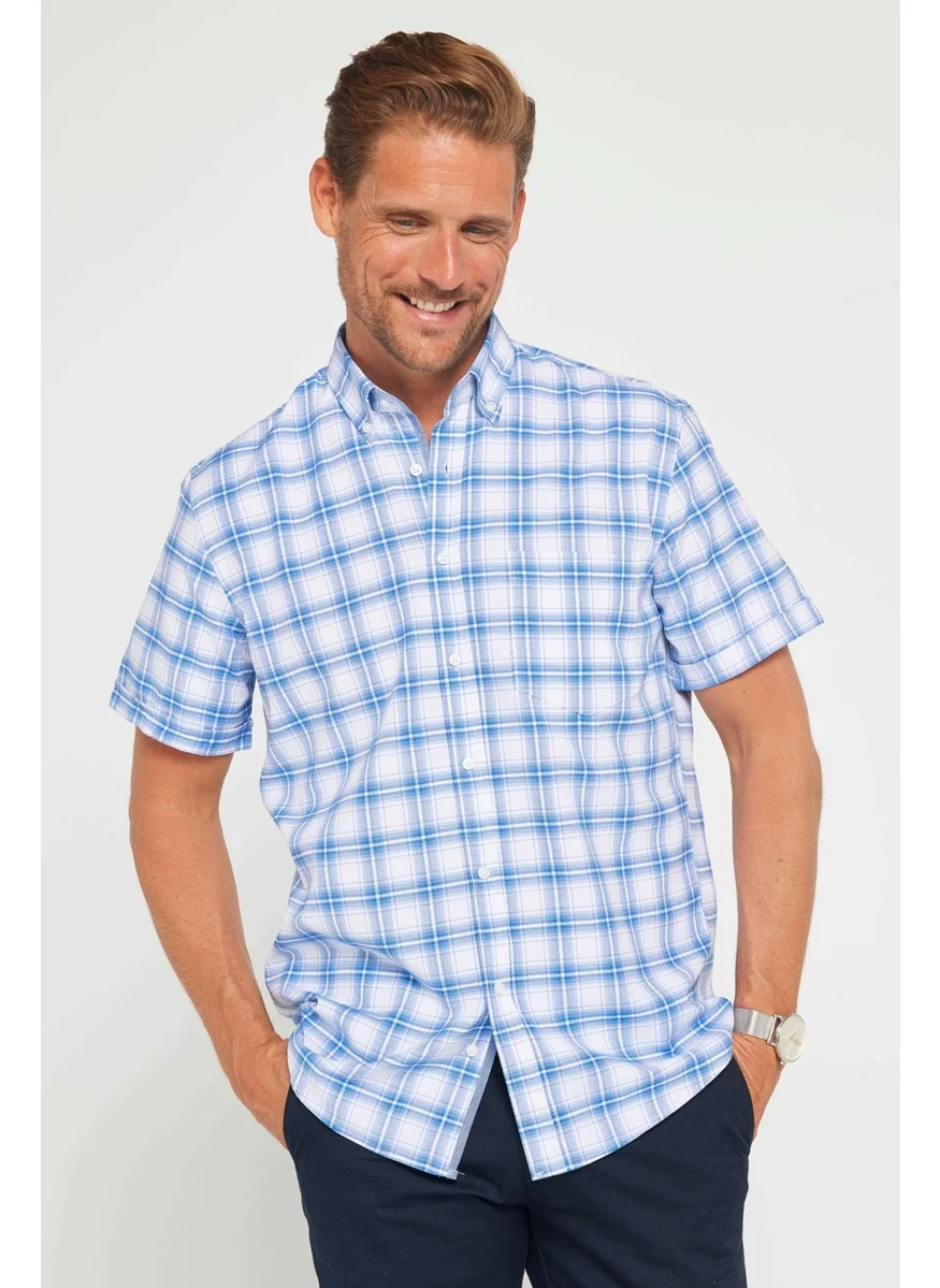 تودورس Men's Classic Fit Regular Cut Short Sleeve Cotton Double Pocket Shirt