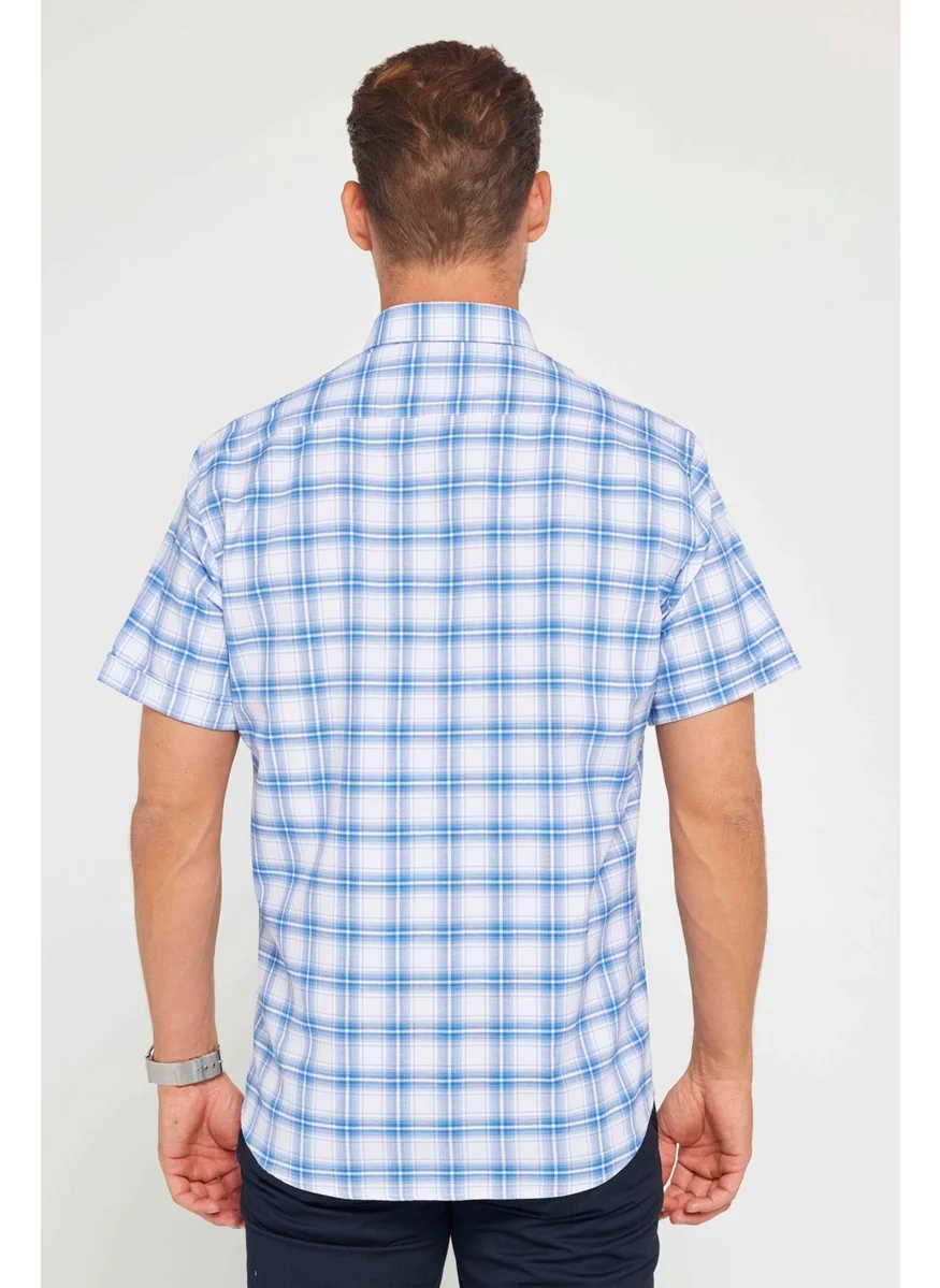تودورس Men's Classic Fit Regular Cut Short Sleeve Cotton Double Pocket Shirt