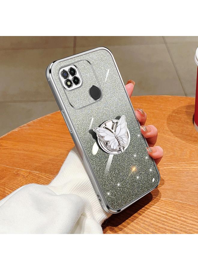 S-TOP Case For Redmi 9C / 10A Plated Gradient Glitter Butterfly Holder TPU Phone Case - Image 1