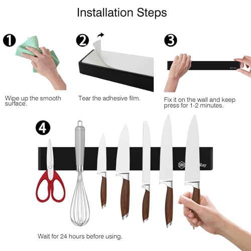 Rich&Ray Magnetic Knife Strip No Drilling, Kitchen Knife Magnetic Holder for Wall, Kitchen Accessories Organizer Bar or Used in Organizing Tools (Stainless Steel-12 inch, Black) - Image 2