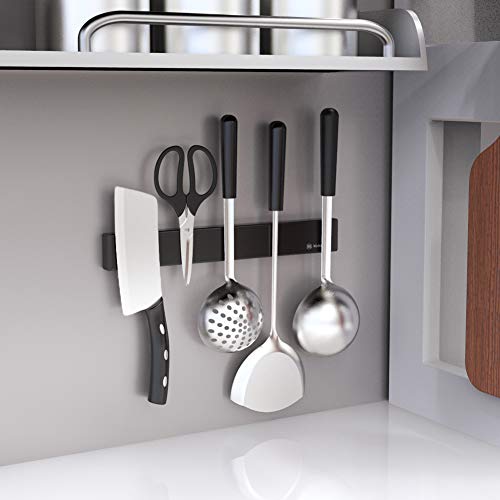 Rich&Ray Magnetic Knife Strip No Drilling, Kitchen Knife Magnetic Holder for Wall, Kitchen Accessories Organizer Bar or Used in Organizing Tools (Stainless Steel-12 inch, Black) - Image 5