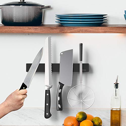 Rich&Ray Magnetic Knife Strip No Drilling, Kitchen Knife Magnetic Holder for Wall, Kitchen Accessories Organizer Bar or Used in Organizing Tools (Stainless Steel-12 inch, Black) - Image 4