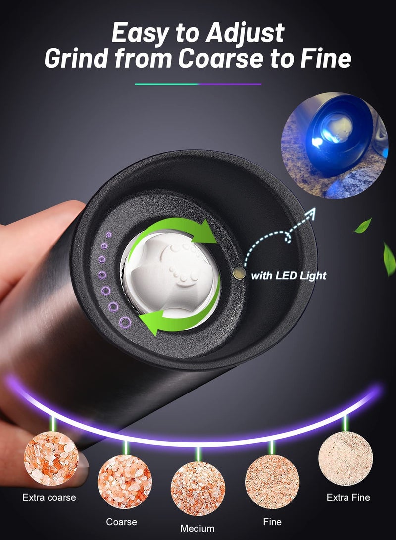 Excefore Electric Salt and Pepper Grinder Set, 2 Pcs USB Rechargeable Electric Refillable Gravity Shakers, Adjustable Coarseness, Refillable Gravity Salt and Pepper Grinder Set - Image 3