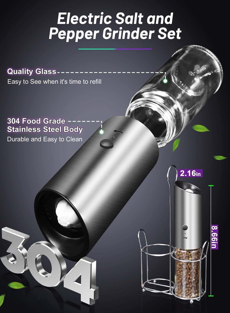 Excefore Electric Salt and Pepper Grinder Set, 2 Pcs USB Rechargeable Electric Refillable Gravity Shakers, Adjustable Coarseness, Refillable Gravity Salt and Pepper Grinder Set - Image 5