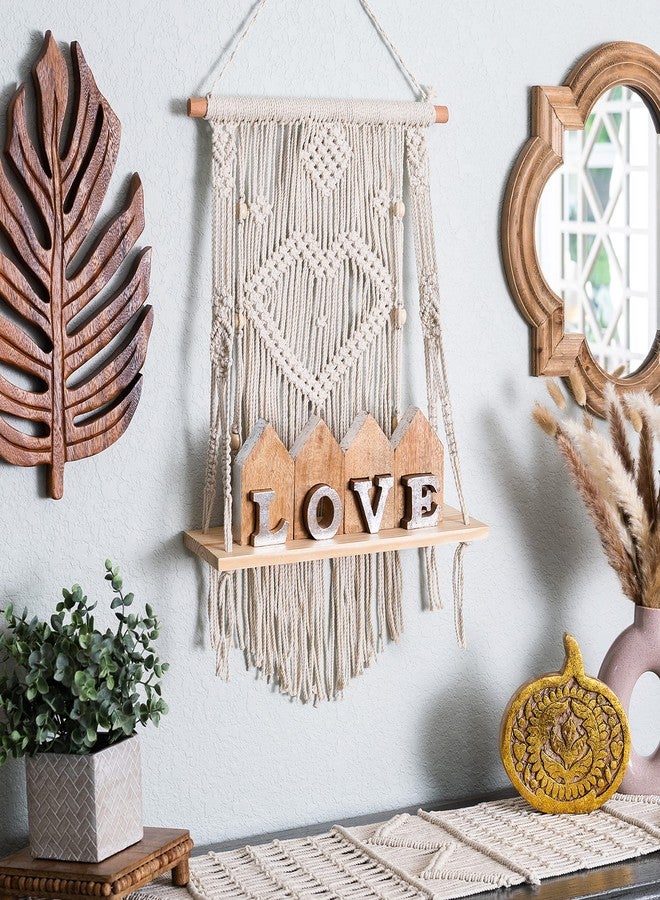 SnugLife Macrame Wall Hanging Shelf - Tier Wall Shelves with Handmade Woven Rope - Boho Shelves Organizer Hanger for Kitchen, Bathroom, Home Storage, Floating Indoor Plant Wall Shelf (1 Tier) - Image 3