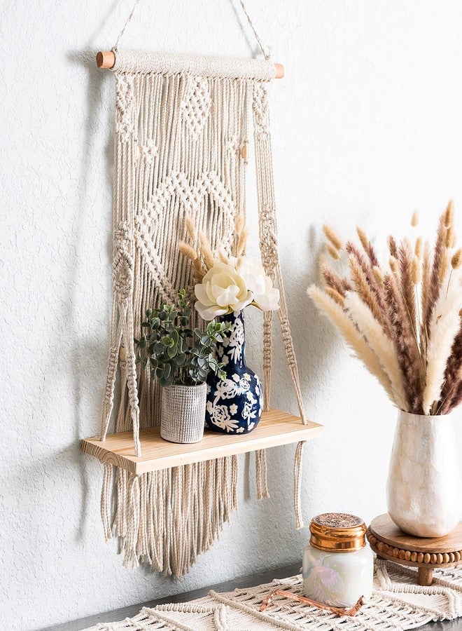 SnugLife Macrame Wall Hanging Shelf - Tier Wall Shelves with Handmade Woven Rope - Boho Shelves Organizer Hanger for Kitchen, Bathroom, Home Storage, Floating Indoor Plant Wall Shelf (1 Tier) - Image 1