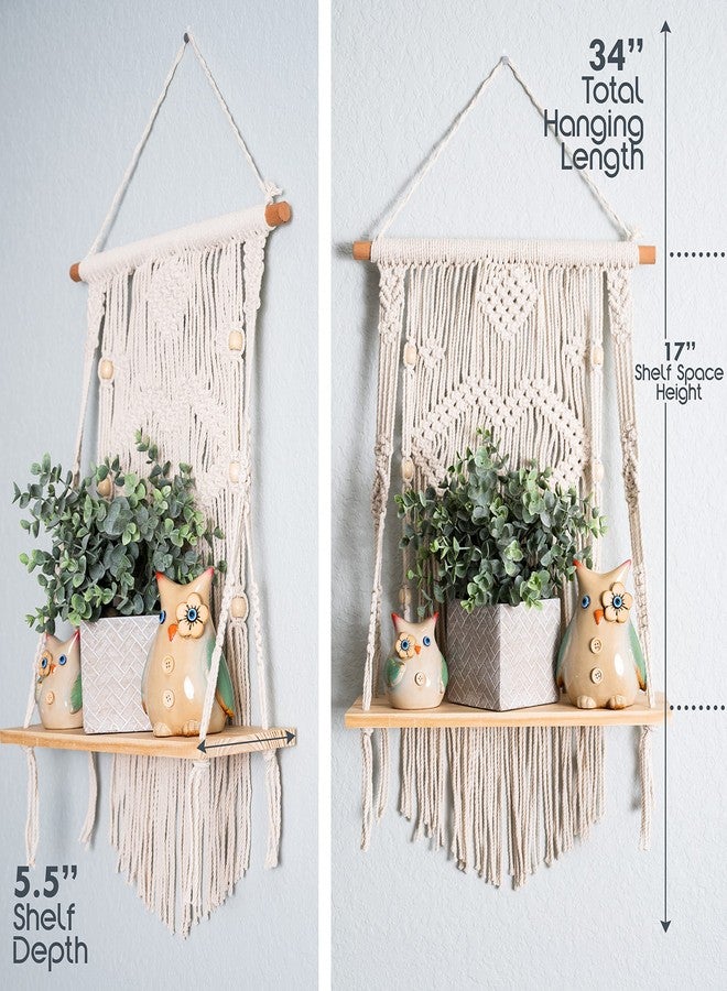 SnugLife Macrame Wall Hanging Shelf - Tier Wall Shelves with Handmade Woven Rope - Boho Shelves Organizer Hanger for Kitchen, Bathroom, Home Storage, Floating Indoor Plant Wall Shelf (1 Tier) - Image 5
