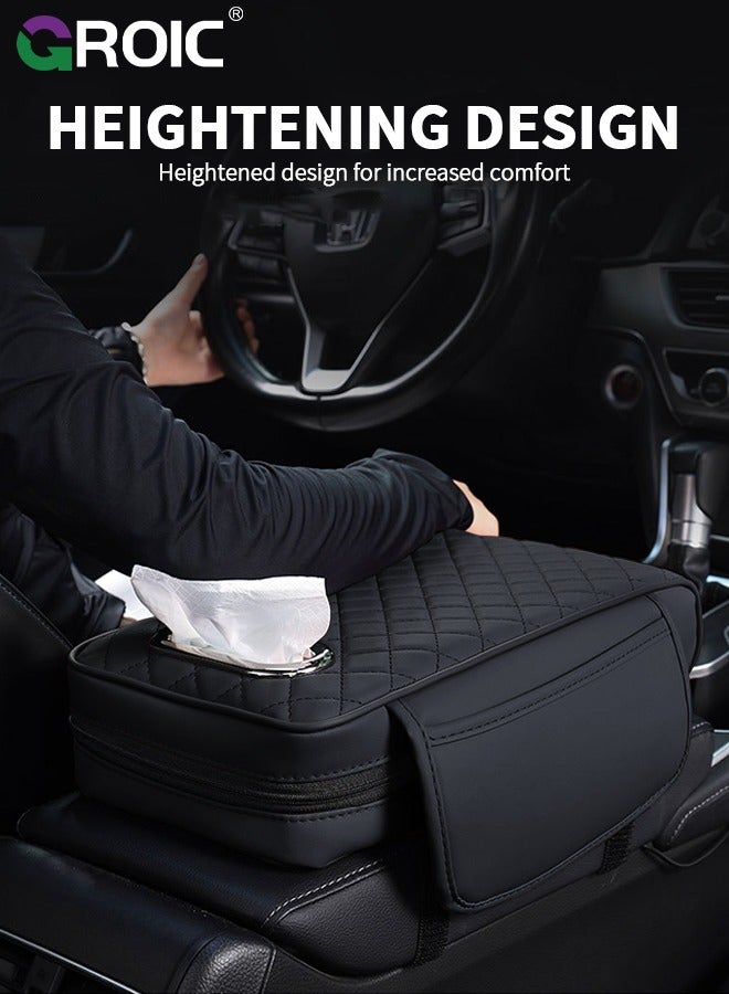 GROIC 3 in 1 Car Armrest Cushion, Car Tissue Box, Car Center Console Cushion Pad Waterproof Leather, Autos Armrest Pad, Car Armrest Cover, Armrest Cushion with Tissue Holder, Car Accessories (Black) - Image 4