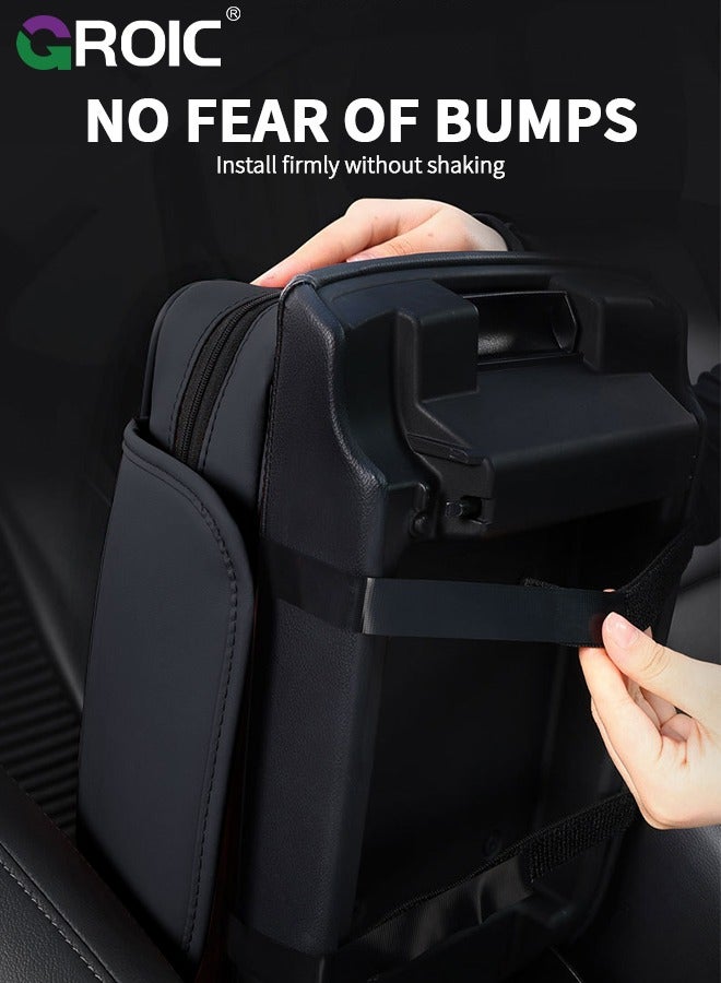 GROIC 3 in 1 Car Armrest Cushion, Car Tissue Box, Car Center Console Cushion Pad Waterproof Leather, Autos Armrest Pad, Car Armrest Cover, Armrest Cushion with Tissue Holder, Car Accessories (Black) - Image 5