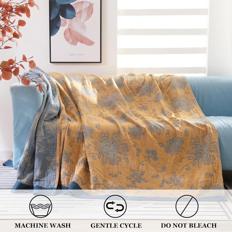 LUTBM Boho Throw Blanket for Bed 100% Cotton Ultra Soft Rustic Quilt Fall Blanket Floral Printed Farmhouse Decor Bed Blankets,80"×90" All Season Rustic Throw for Sofa Couch Chair - Image 4