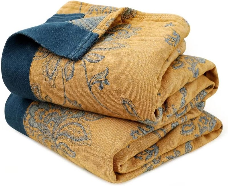 LUTBM Boho Throw Blanket for Bed 100% Cotton Ultra Soft Rustic Quilt Fall Blanket Floral Printed Farmhouse Decor Bed Blankets,80"×90" All Season Rustic Throw for Sofa Couch Chair - Image 1