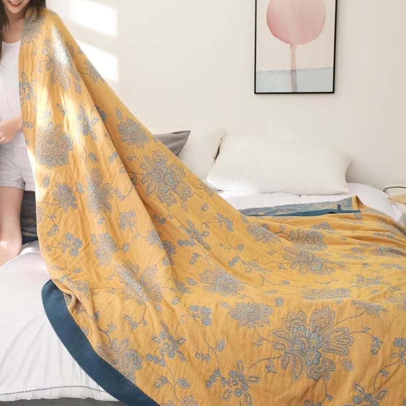 LUTBM Boho Throw Blanket for Bed 100% Cotton Ultra Soft Rustic Quilt Fall Blanket Floral Printed Farmhouse Decor Bed Blankets,80"×90" All Season Rustic Throw for Sofa Couch Chair - Image 5