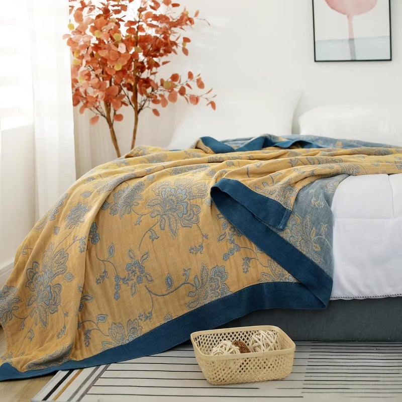 LUTBM Boho Throw Blanket for Bed 100% Cotton Ultra Soft Rustic Quilt Fall Blanket Floral Printed Farmhouse Decor Bed Blankets,80"×90" All Season Rustic Throw for Sofa Couch Chair - Image 3