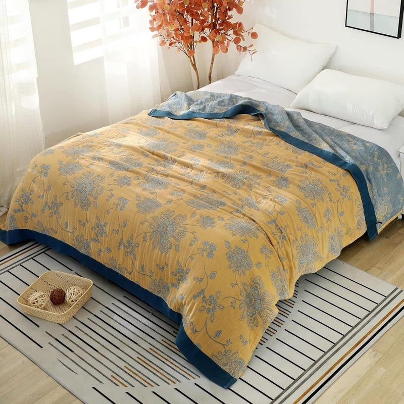 LUTBM Boho Throw Blanket for Bed 100% Cotton Ultra Soft Rustic Quilt Fall Blanket Floral Printed Farmhouse Decor Bed Blankets,80"×90" All Season Rustic Throw for Sofa Couch Chair - Image 2