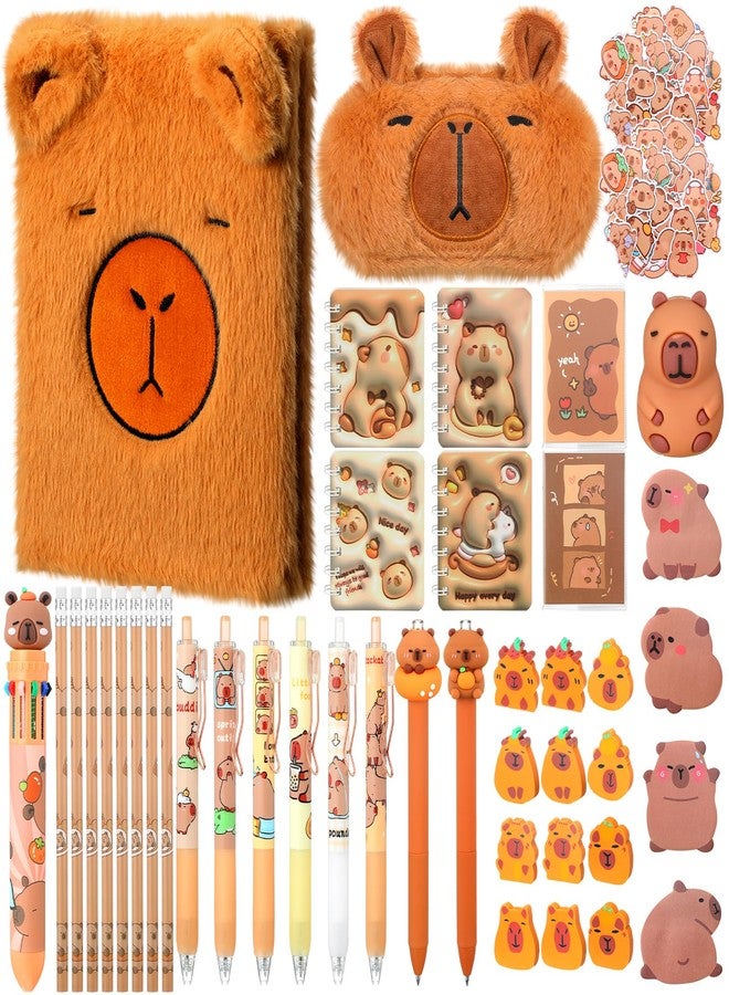 Saypacck 83 Pcs Capybara School Gift Kawaii Stationery Set 10 in 1 Ballpoint Pen Plush Capybara Notebook Sticky Note Mechanical Pencil Spiral Book Pencilcase for Back to School Birthday Christmas Gift - Image 1