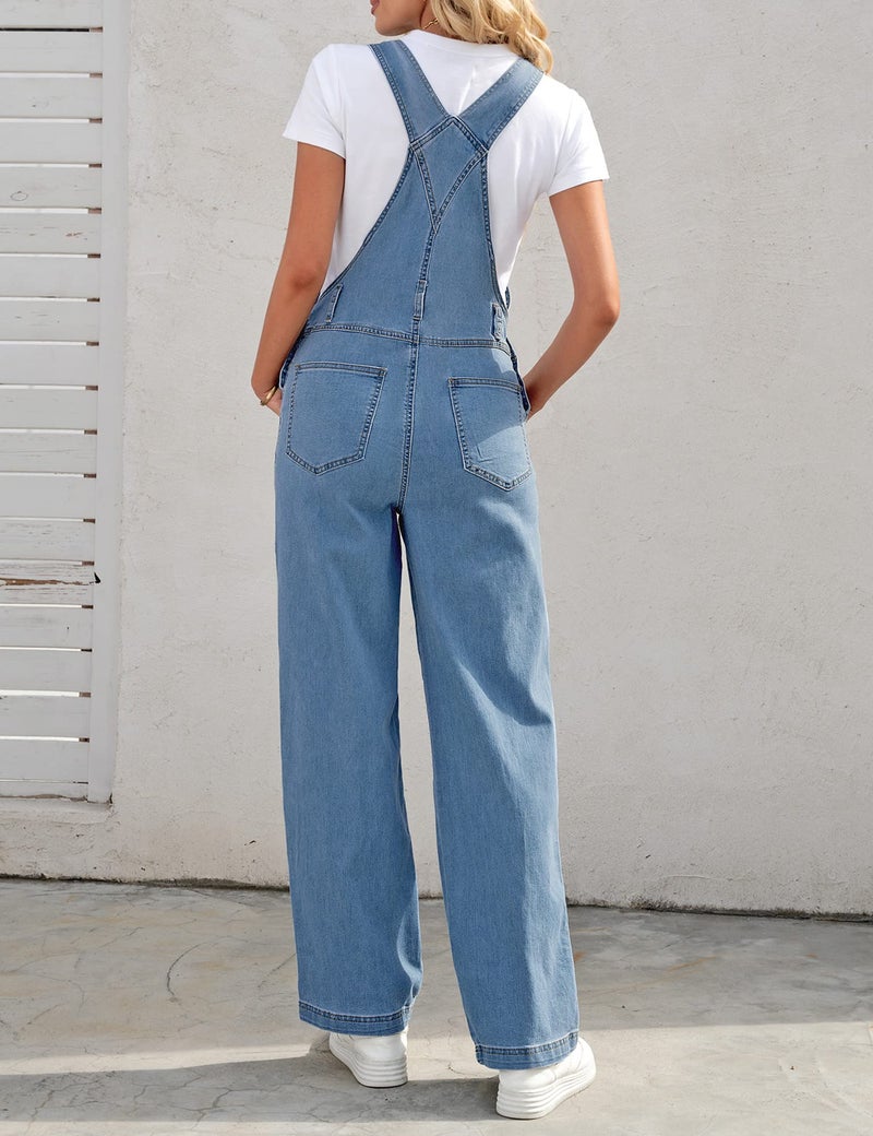 luvamia Overalls Women Loose Fit Denim Bib Baggy Overall Jumpsuit Straight Wide Leg Stretchy Jean Pants Fashion A3 Blue Shadow Size X-Large Fits US 16-18 - Image 2