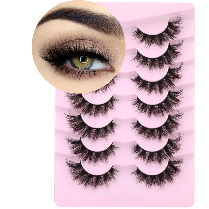 Kiromiro Mink Lashes False Eyelashes Wispy 3D Volume Cat Eye Faux Mink Eyelashes Natural Look 18mm Strip Eyelashes Pack 7 Pairs by Kiromiro