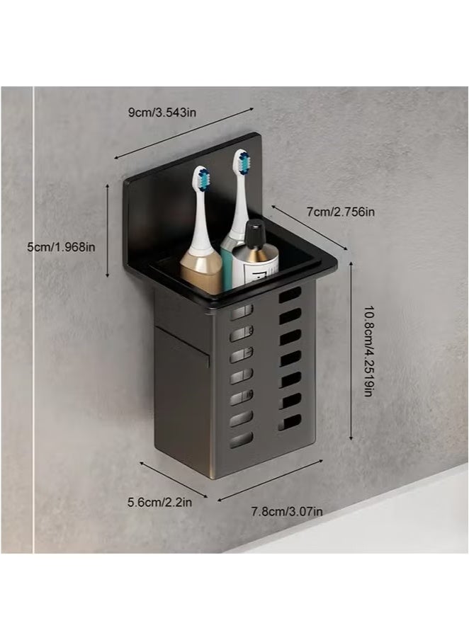 Miamia 3 Piece Toothpaste Holder, Toothbrush Holder, Wall Mounted Storage Box, Bathroom Toiletries Shelf, Traceless Installation, Bathroom Accessories Black - Image 2